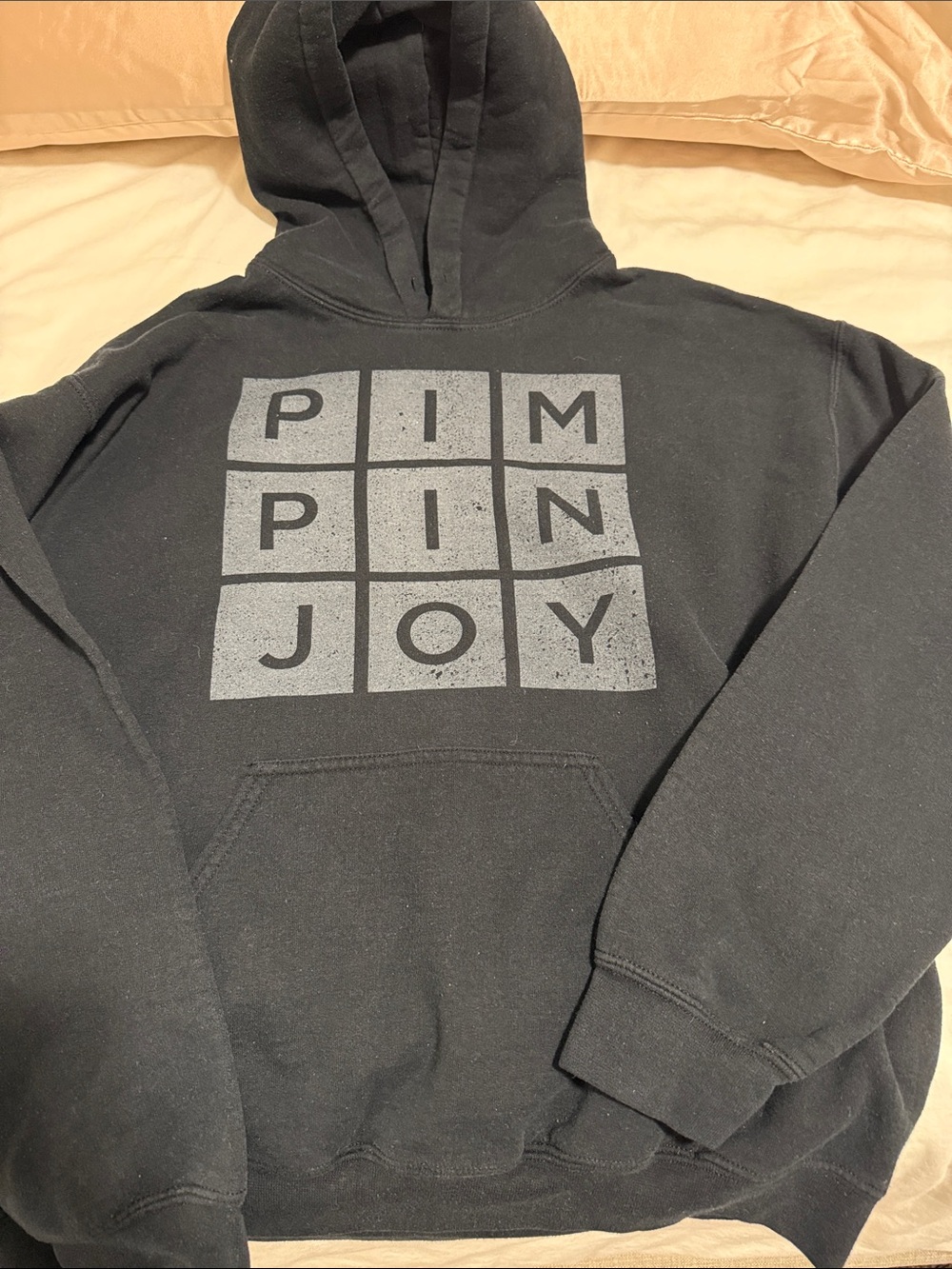 #PIMPINJOY Black Hooded Sweatshirt with Block Letter Graphic